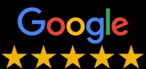 Google logo with five gold stars rating